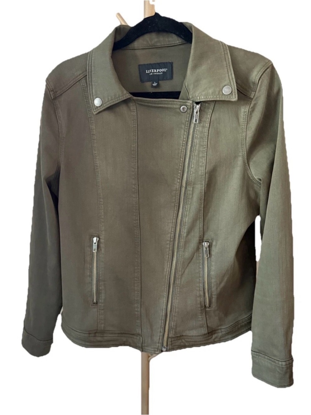 Liverpool Los Angeles Moto Jacket Womens Large Green Edgy Sleek Urban EUC